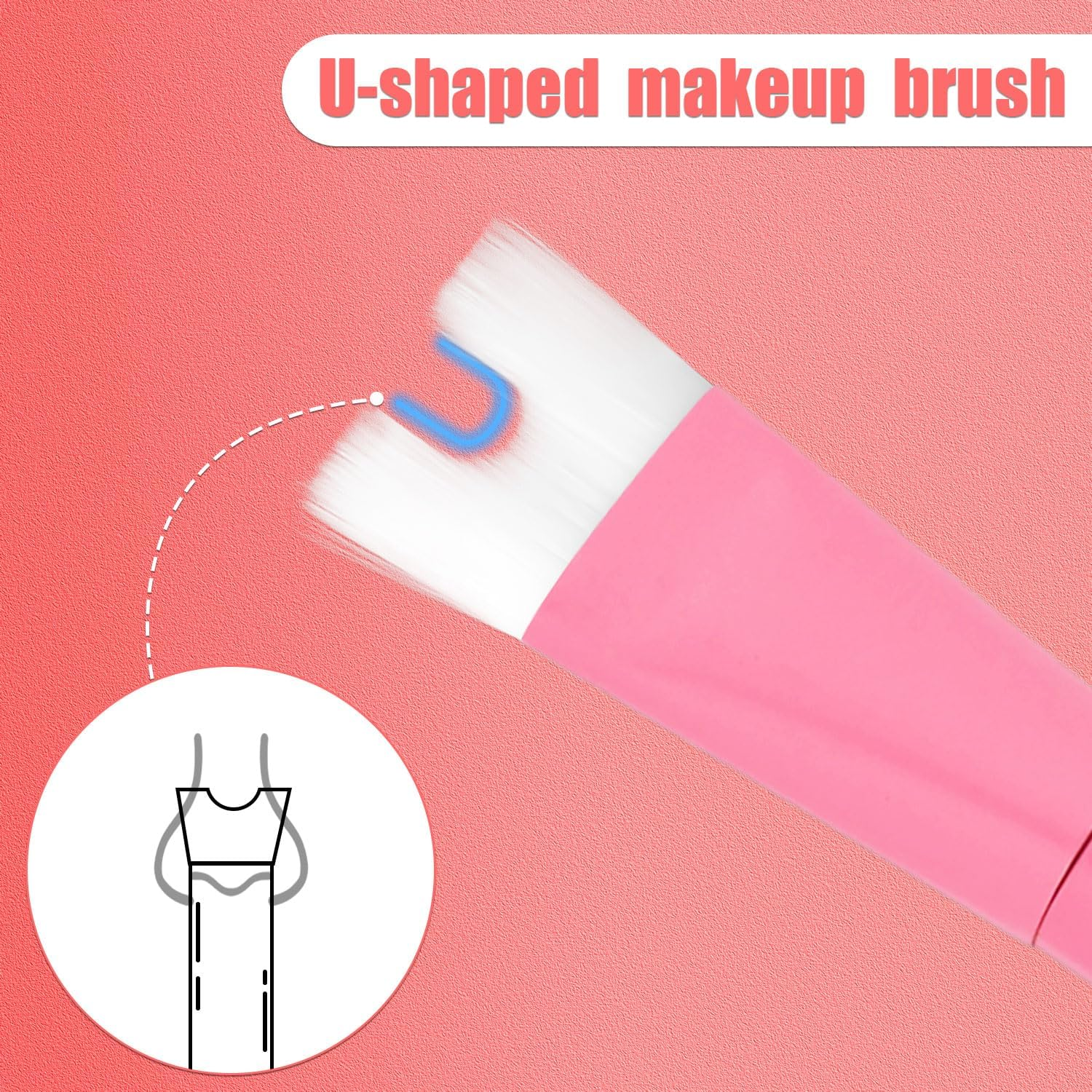 Nose Contour Brush, U Shaped Makeup Brush Dual End Nose Contour Brush Pro Contour Duo Brush for Sculpting and Defining Nose Cheek Bones Contour (Pink) image number 3