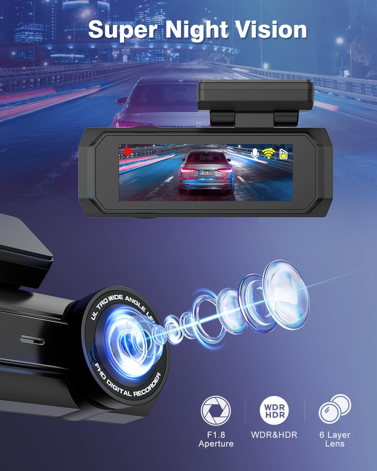 4K+1080P Dash Cam Front and Rear CHORTAU, Wifi Dual Dash Cam with Free 64GB Card, 2.99&rsquo;&rsquo; IPS Dash Camera for Cars, Dashboard Camera with Night Vision, 24/7 Parking Monitor, WDR, APP image number 1