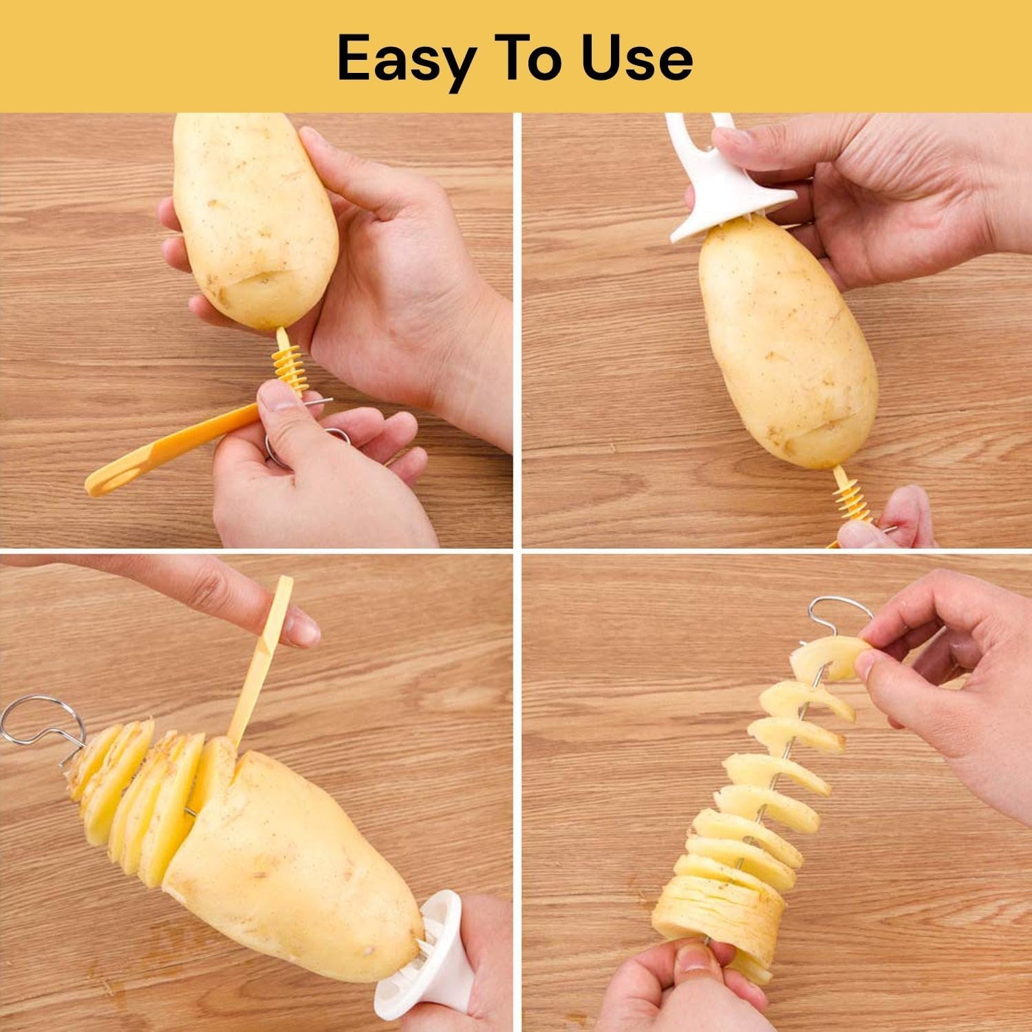 EZONEDEAL Spiral Potato Slicer Stainless Steel Manual Rotary Chips Wave Cutter Chopper Spiral Tornado Twister Roller for Potato Tower, Carrot Cucumber Barbecue, Fried, Gather, Party, Camping