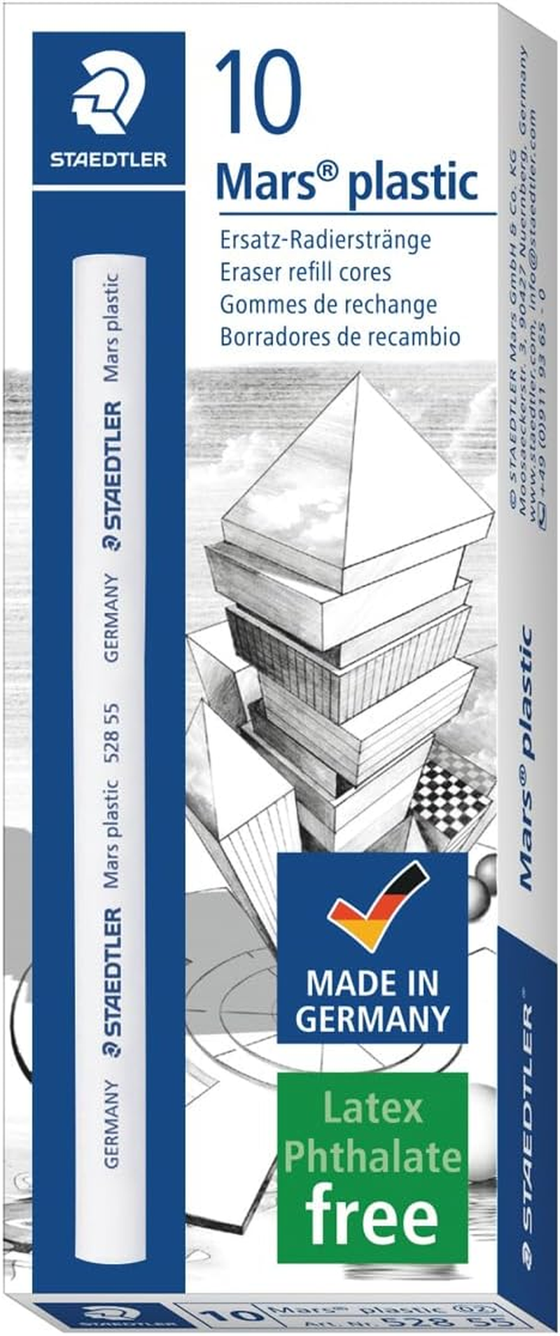 STAEDTLER 528 55 Replacement Erasers Mars Plastic Pack of 10 in Cardboard Box image number 3