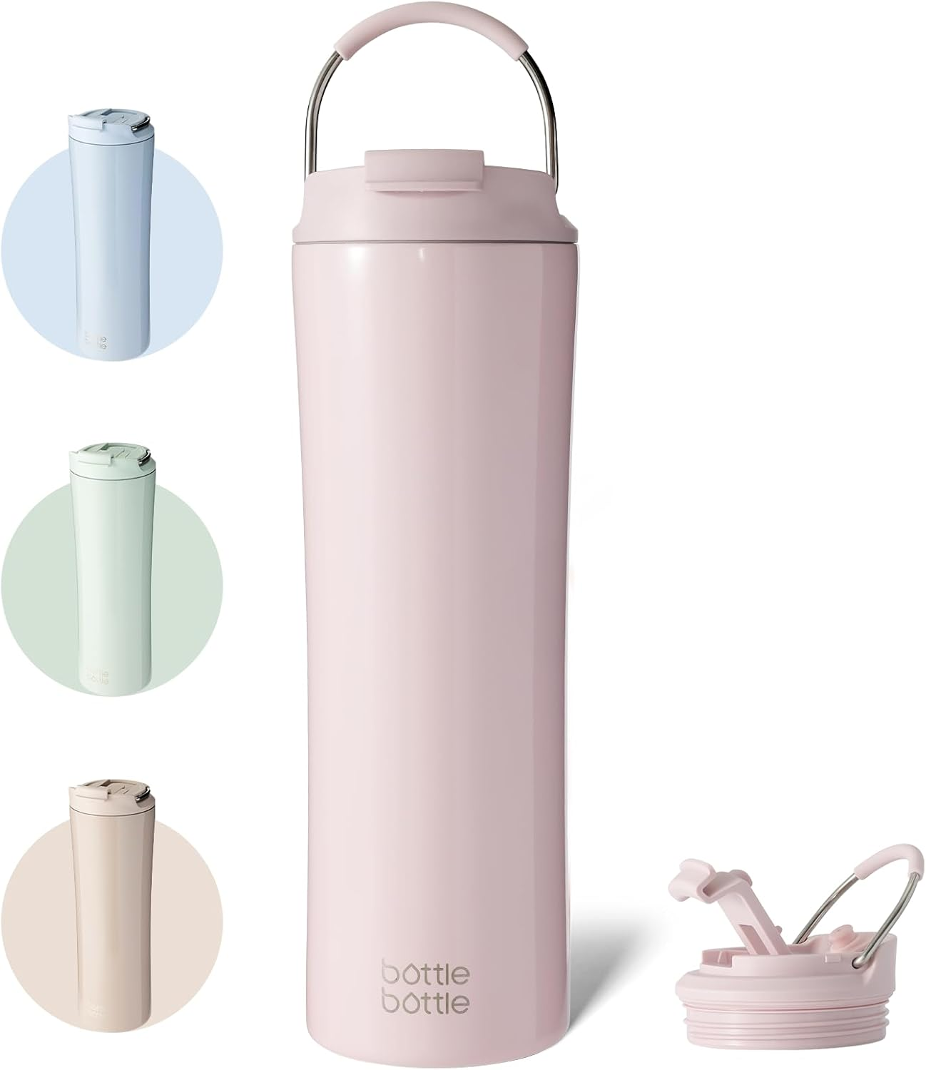 Bottle Bottle Insulated Water Bottle Coffee Tumblers with Dual-Use Lid and Straw Double Walled Iced Travel Coffee Mug for Woman and Man 24Oz Stainless Steel Tumbler with Handle（Ivory White）