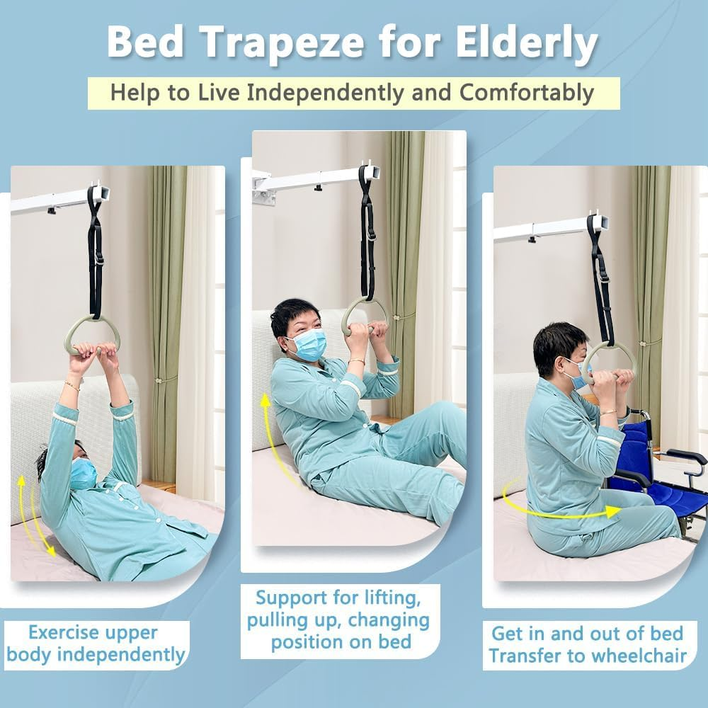 NEPPT Bed Trapeze for Elderly Bed Pull up Assist Handicap Bed Rails Medical Trapeze Bars for Get Out of Bed Hospital Overhead Trapeze Stand Bar for Bed Mobility Transfer Bar Bed Helper Handle (White) image number 2
