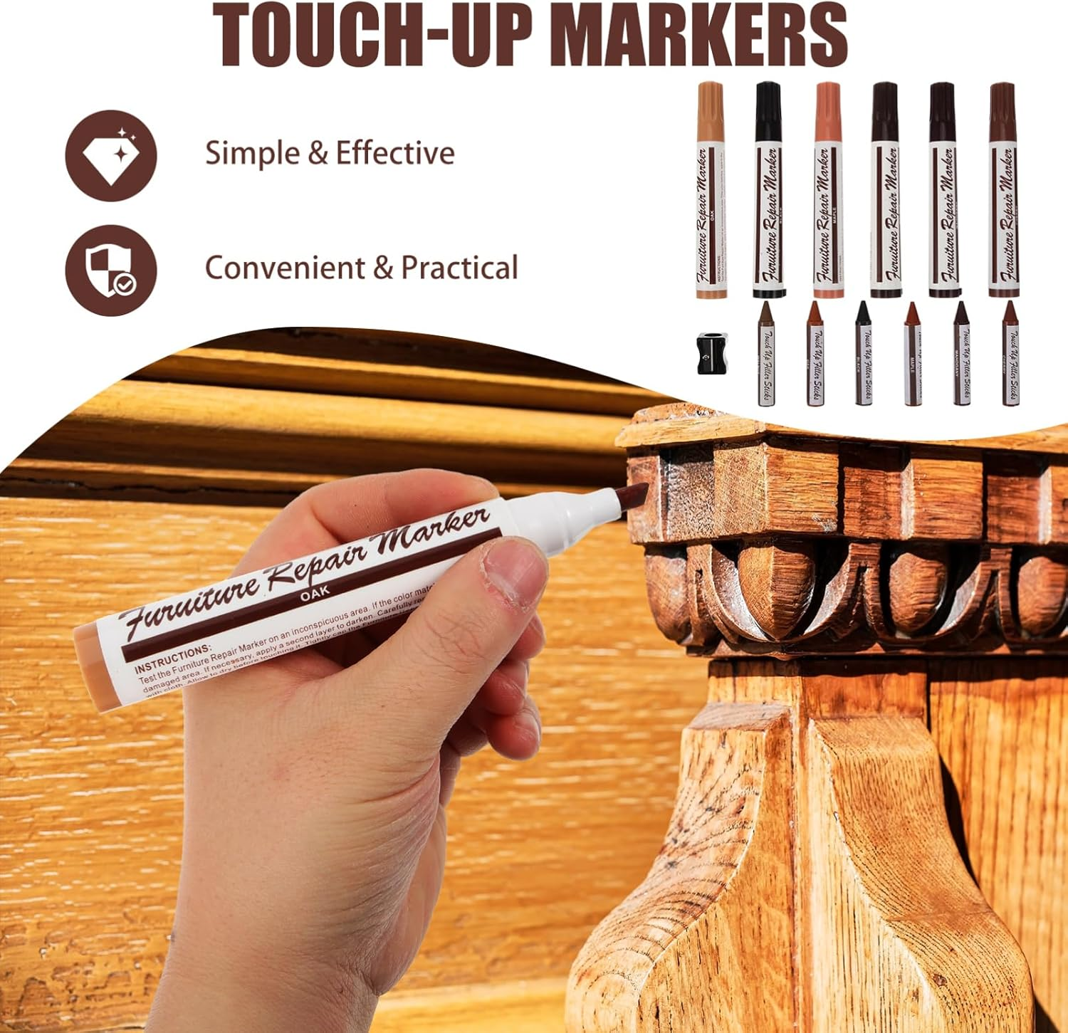 Wood Stain Repair Pen Furniture Touch-Up Markers Wood Repair Kit Scratch Markers for Furniture Supplies for Home image number 5
