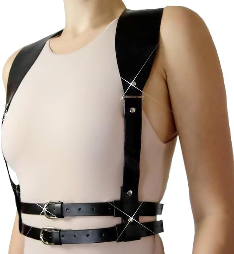 BODIY Punk Women Waist Belts PU Leather Fashion Body Chain Belt Circle Rave Halloween Accessories Belt Adjustable Gothic