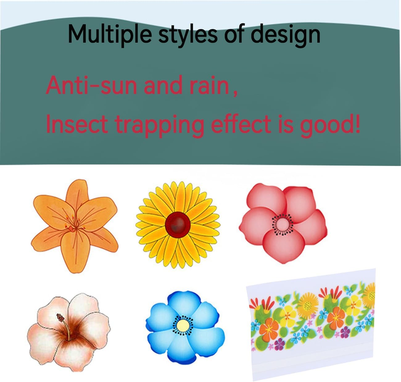 Window Fly Paper for Indoors Sticky,Fly Trap Indoor Non-Toxic & Odorless,Window Sunflowers Decoration Design Sticky Fly Trap Fly Tape 20 Pack (Blue Lily)