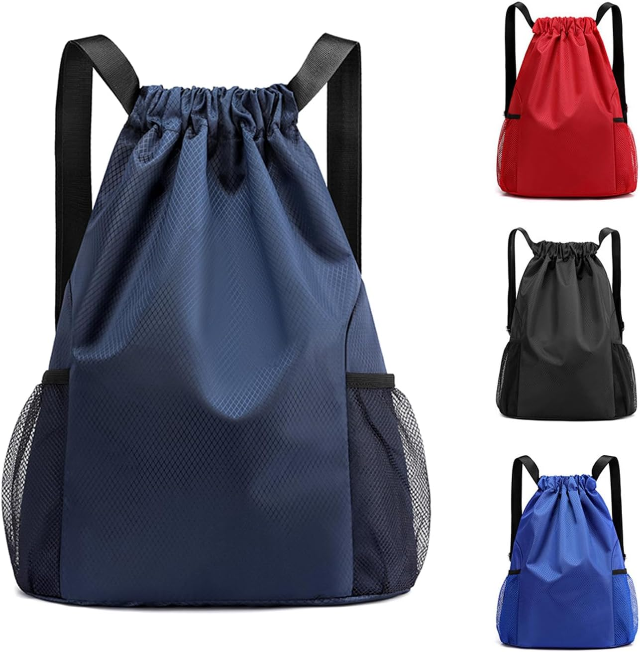 Drawstring Backpack, Water Resistant Lightweight Drawstring Bag with Inner Pocket, Side Mesh Pockets, for Women Men Sports Basketball Travel Camping