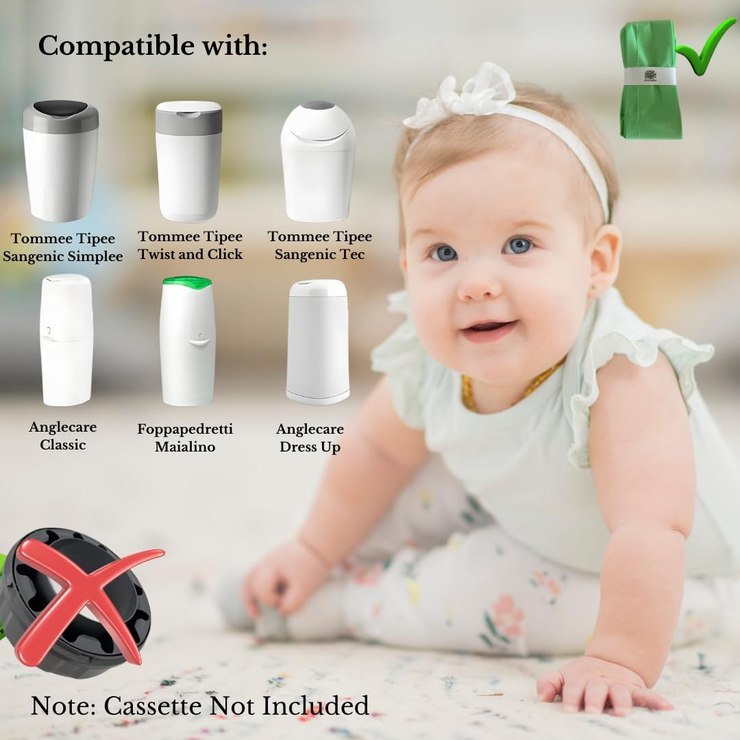 Eco-Friendly 5-Pack Biodegradable Diaper/Nappy Bin Refill Bags &ndash; Fits Tommee Tippee & Angelcare &ndash; Odour-Locking, Durable, Germ Protection &ndash; 6M Each &ndash; Ideal for Newborns (Cassette Not Included) image number 5