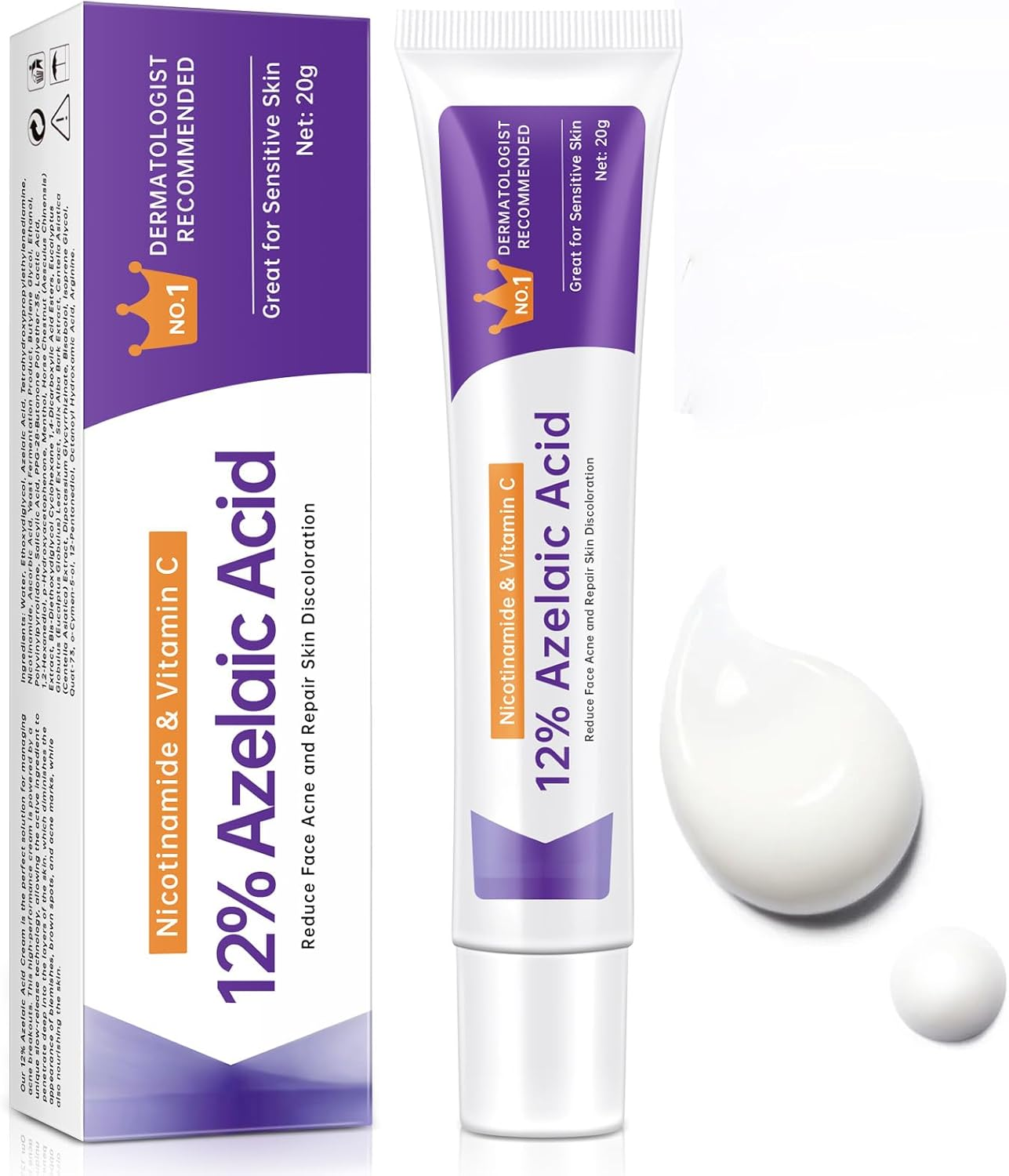 Azelaic Acid 12% Cream for Face, Azelaic Acid Acne Cream for Redness Relief, 0.7 OZ Azelaic Acid Gel with Salicylic Acid & Niacinamide for Dark Spot, Skin Care. image number 5