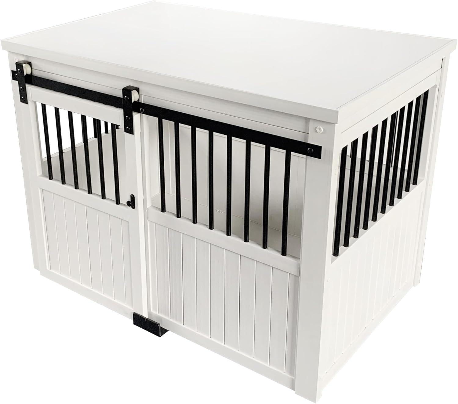 ECOFLEX&reg; Homestead Sliding Barn Door Furniture Style Dog Crate -Antique White image number 1