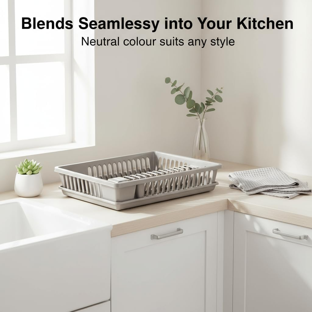 LEDON Dish Drying Rack with Drainboard & Cutlery Holder, Single-Tier PVC Dish Drainer for Kitchen Counter, Rust-Free, No-Setup Plate, Bowl & Cup Organizer (36&times;46&times;10Cm, Random Color) image number 2