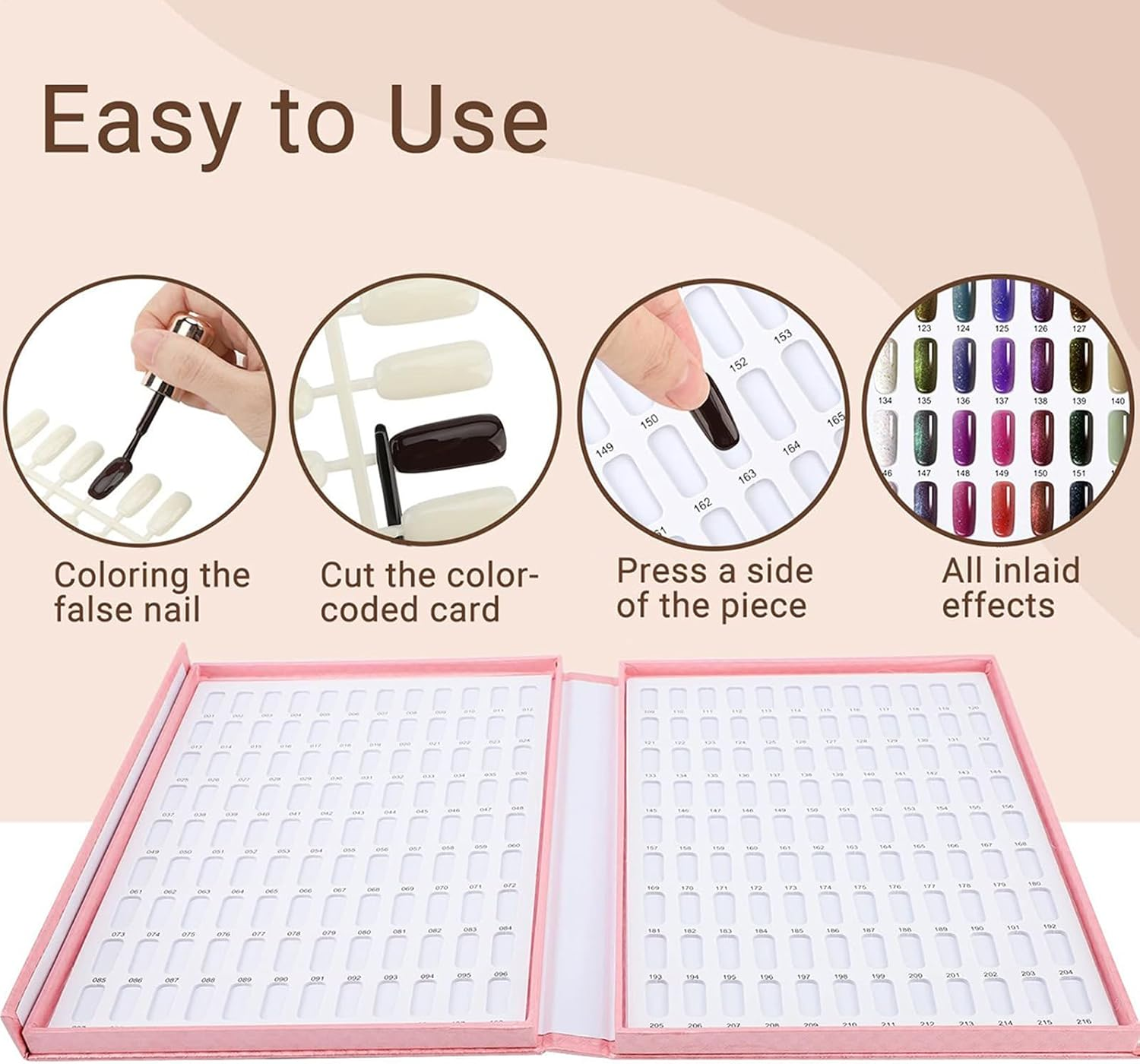 Qkbuza Nail Book,Nail Gel Polish Display Chart | Showing Professional 216 Colors Portable Chart for Salon Practice Storage Women Girls Art Styling Stations image number 2