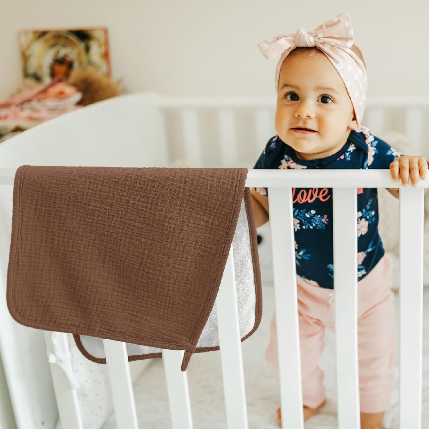 Bearmoss 100% Cotton Muslin Burp Cloths Sets 6 Pack 20X10Inch Large Burping Clothes Extra Soft Absorbent for Newborn Unisex Baby Girls and Boys (Brown) - Bluesky image number 7