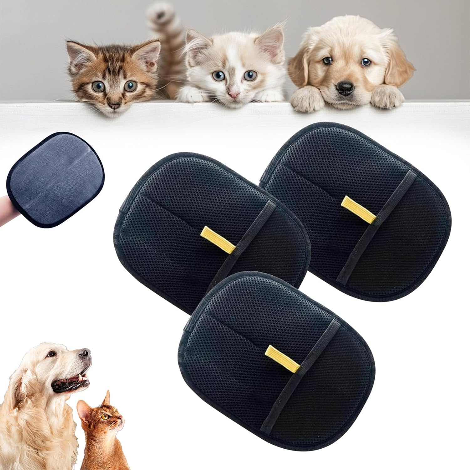 Pet Hair Remover for Dogs & Cats -Reusable Pet Hair Removal Gloves, Gentle Massage and Bathing Glove, Effective Fur Remover for Shedding and Grooming Pets(3 Pack) image number 1