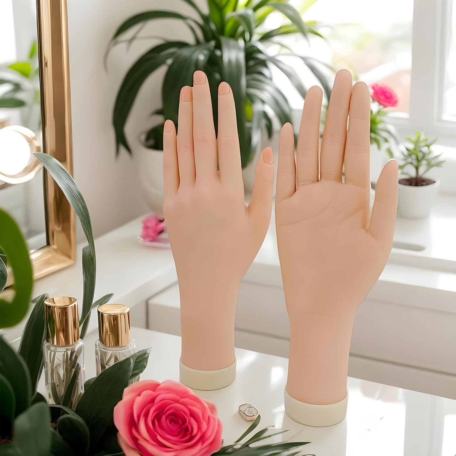 Hand Model for Nails - Practice Nail Hand | with Jelly Glue Suction Cup Bendable Soft Realistic Silicone Finger Model for Teen Girls Professionals Cosmetology School