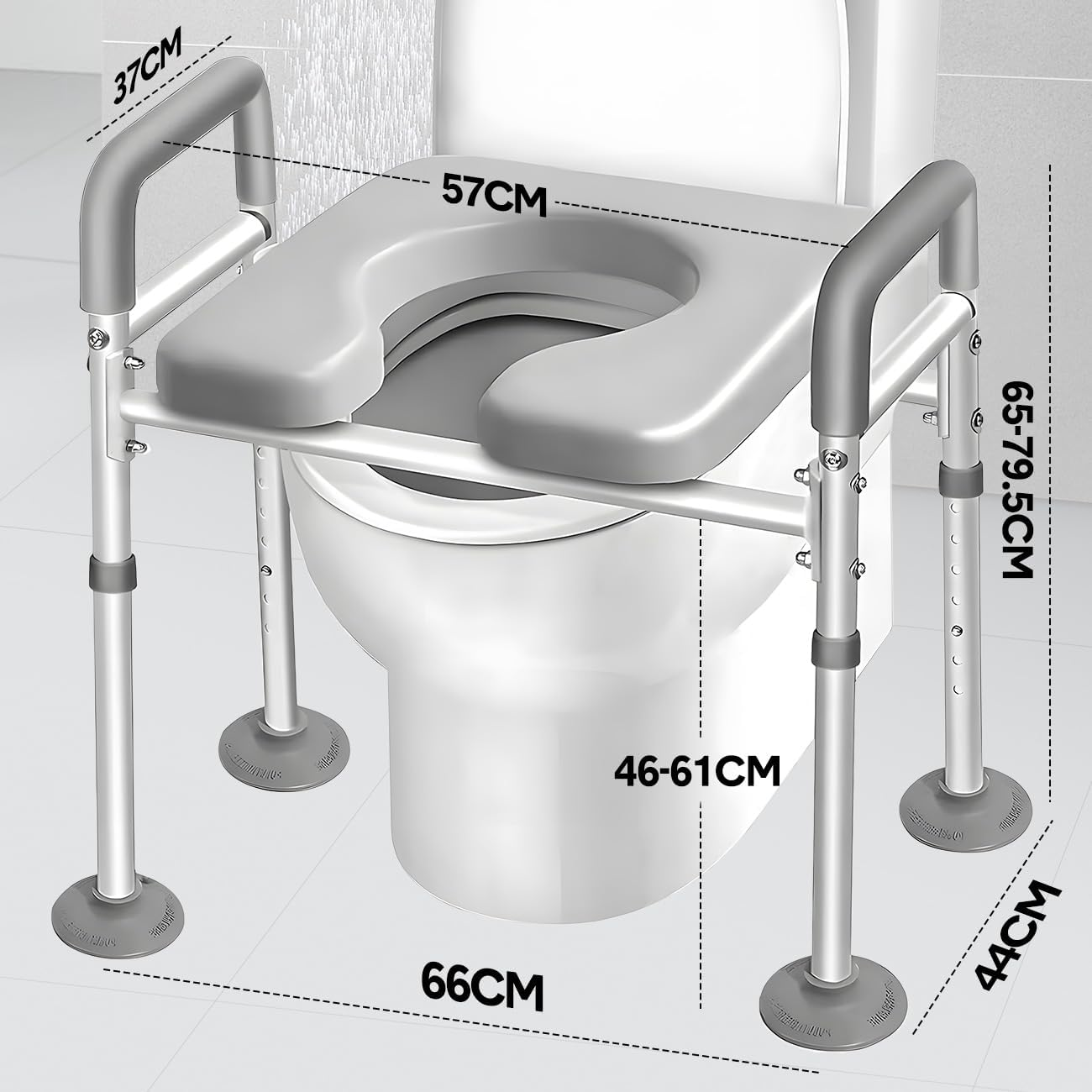 Raised Toilet Seat with Handles - Height Adjustable Elevated Toilet Seat Risers with Suction for Elderly, Seniors, Handicap, Pregnant image number 5