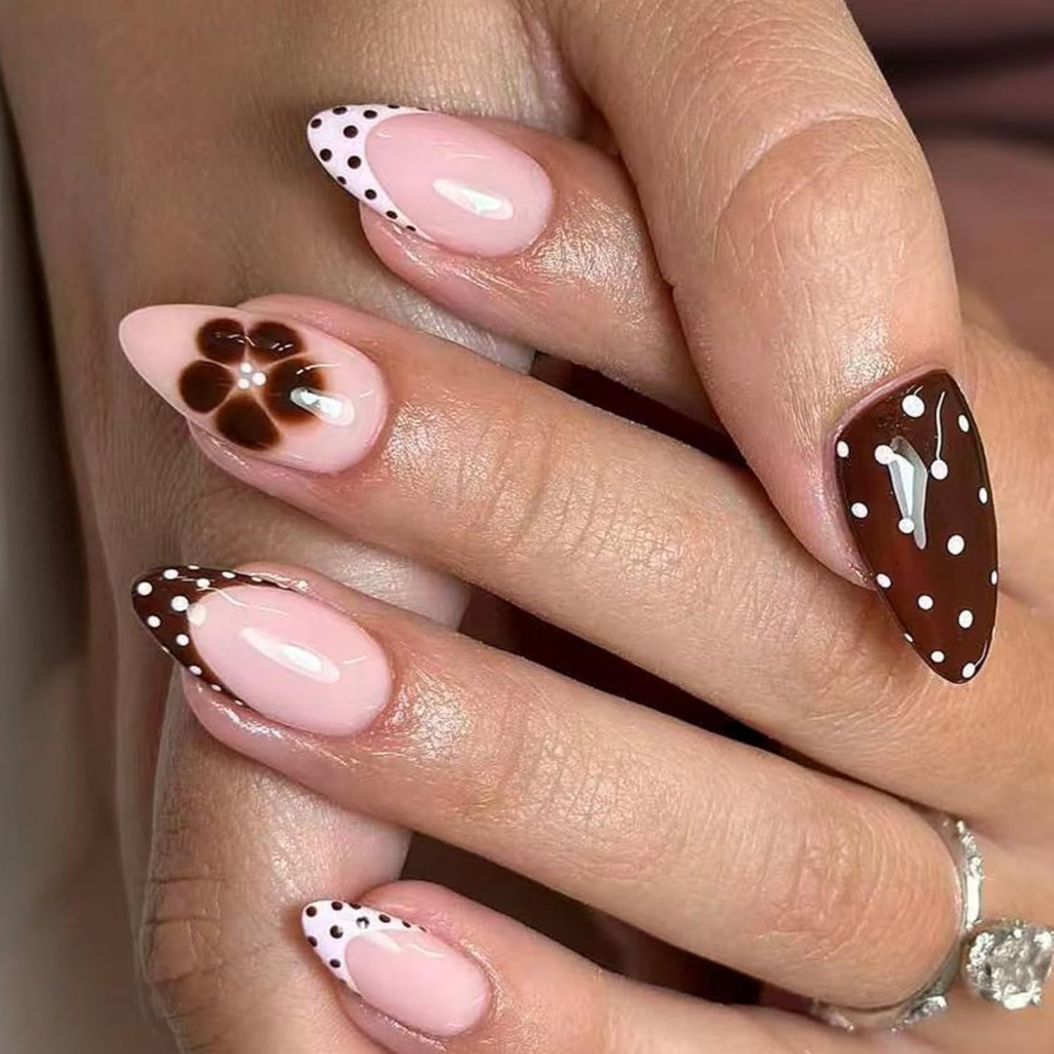 Multiple Sizes Autumn Winter False Nails Black White Glitters Press on Nails 24Pcs ABS Christmas Art Sensitive Skin Safe Fake Nail image number 4