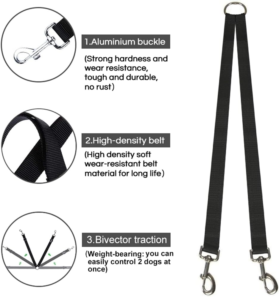 2 Way Dog Leash Lead Double Dogs Leash Coupler Dual Lead Walk Pet Puppy Nylon (Purple) - Purple image number 4