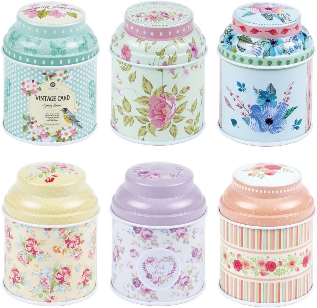 Tooget Elegant Metal Tinplate Empty Tins, Shabby Chic Mini-Boxes for DIY Candles, Dry Storage, Spices, Tea, Candy, Party Favors, and Gifts - Random Color(Cylinder 6-Pack) image number 2