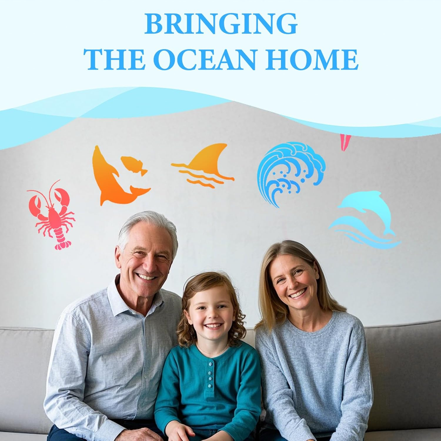 Dayker 36PCS Ocean Creatures Stencils, Reusable Plastic Sea Animal Pattern Drawing Templates, Marine Life DIY Craft with 1PC Metal Ring, for Painting on Furniture, Fabric, Wall, Home Decor