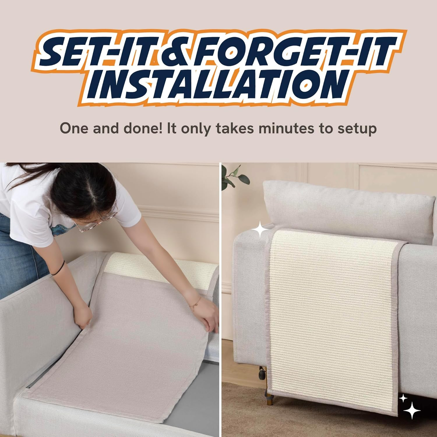 Panther Armor Sisal Furniture Defender, Cat Scratcher for Couch [Beige-Back Rest] Protect Sofa from Cats Scratching, Sofa Scratcher, Couch Scratching Post image number 5