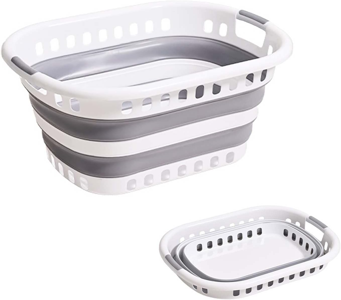 Laundry Basket 40L - White and Blue Space-Saving, Collapsible Storage Laundry Hamper - Foldable Pop up Laundry Basket for Home, Flats, and Apartment Use image number 2