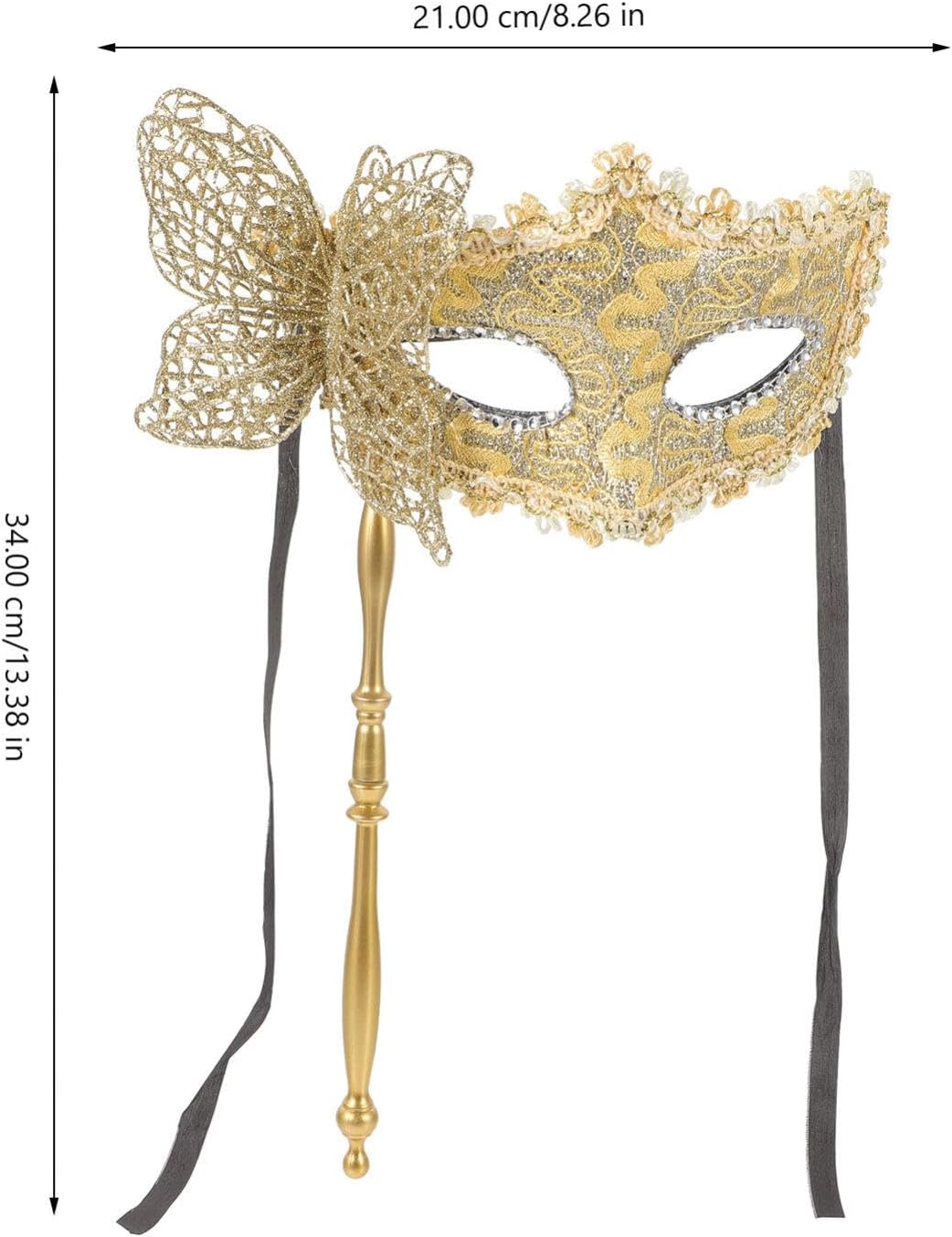 NUOBESTY Masquerade Mask with Stick Venetian Halloween Costume Mask Mardi Gras Mask for Womens Cosplay(Golden) image number 2