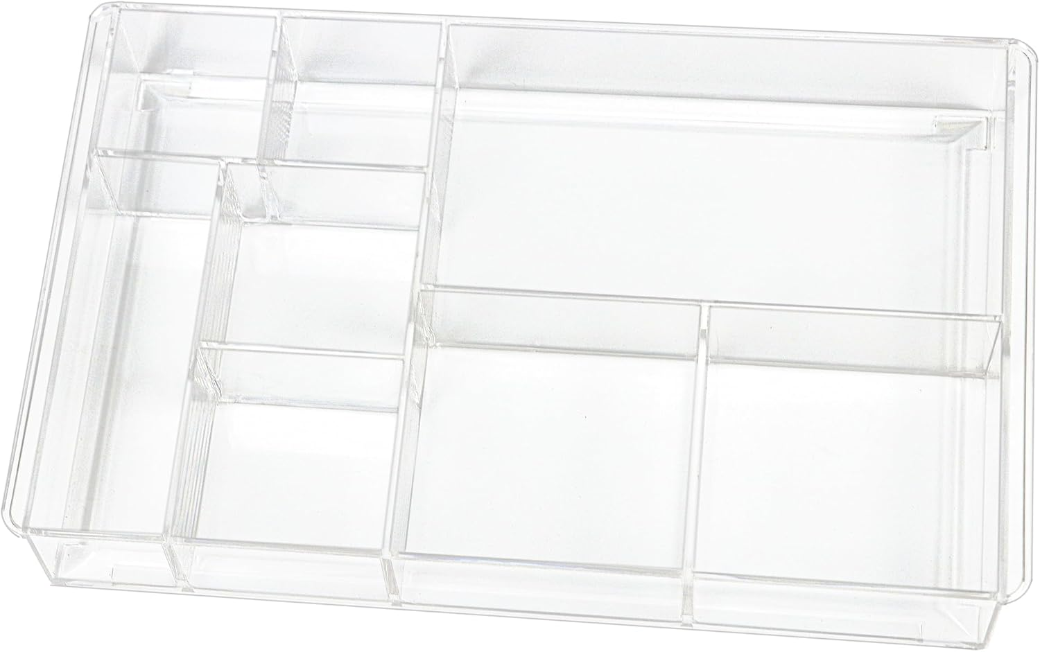 ZEXALOR 8-Section Clear Drawer Organizer, Large Acrylic Drawer Divider Tray for Desk,Bathroom,Office Makeup,Junk, Plastic Drawers Organizer 13.7" X 8.7" X 2" (8-Section) image number 1