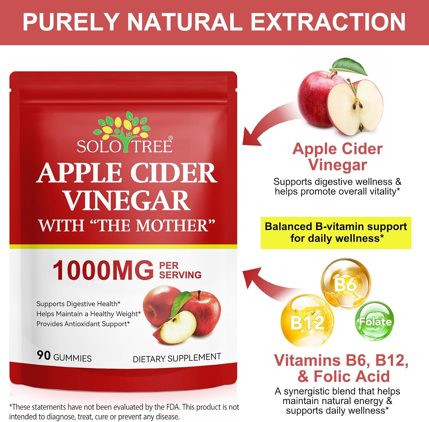 Apple Cider Vinegar Gummies 1000Mg | with the Mother | Added B Vitamins, Iodine, Beetroot & Pomegranate | Great-Tasting Daily Supplement | 90 Gummies image number 4