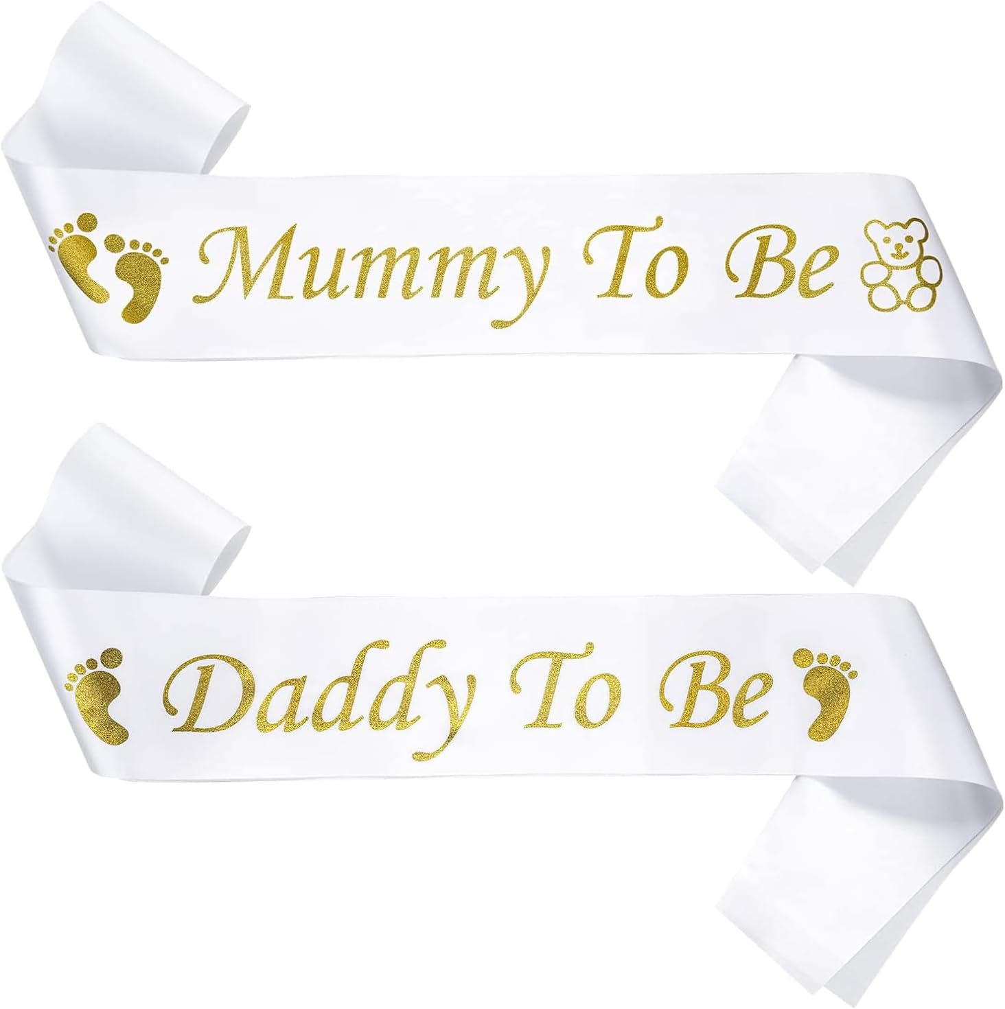 Fyvadio 2PCS Mummy and Daddy to Be Sash Set, Best Baby Shower Decorations Mother Father Gifts, Baby Shower Party Supplies, Gender Reveal Party Boy or Girl Neutral Twins (White - Gold) image number 6