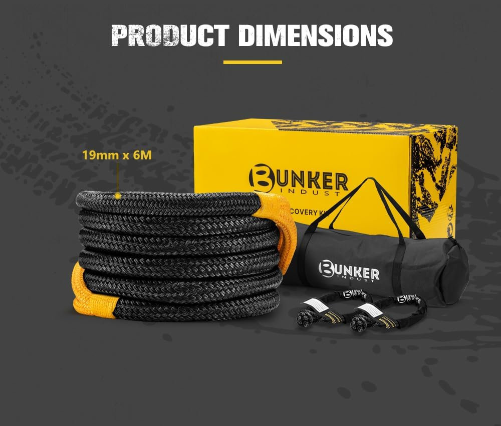 BUNKER INDUST Recovery Kinetic Rope 6M X 3/4Inch with Soft Shackle - Breaking Strength 18,700Lbs, Kinetic Recovery Tow Rope with Storage Bag, for Offroad 4X4 ATV UTV Utes, Black&Yellow image number 4