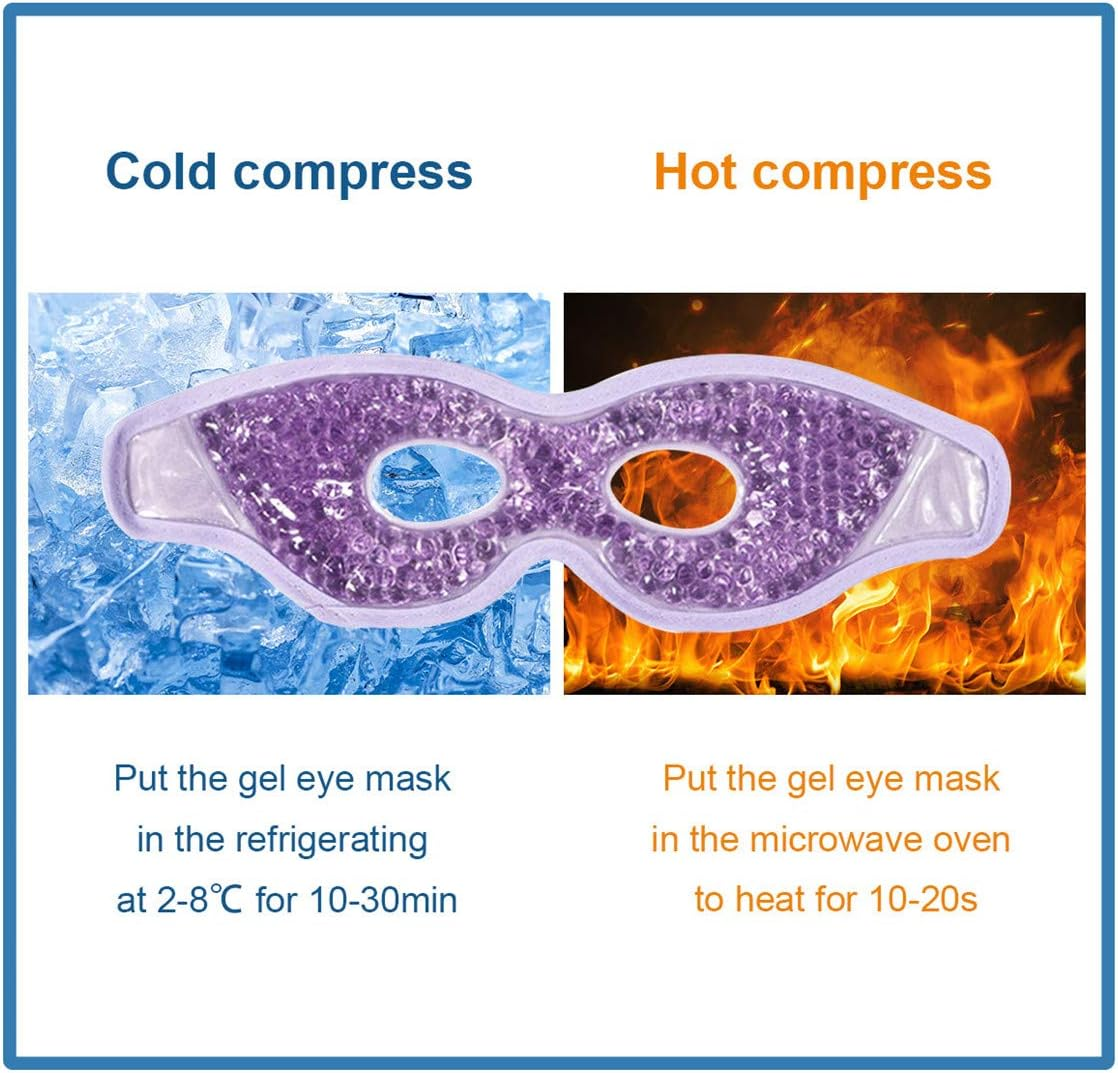 Ruzzut Cooling Gel Eye Mask with Eye Holes, 2 PCS Gel Bead Cold Eye Packs for Puffy Eyes & Swelling, Reusable Hot Cold Therapy Compress Heat Ice Gel Pack, Purple and Pink