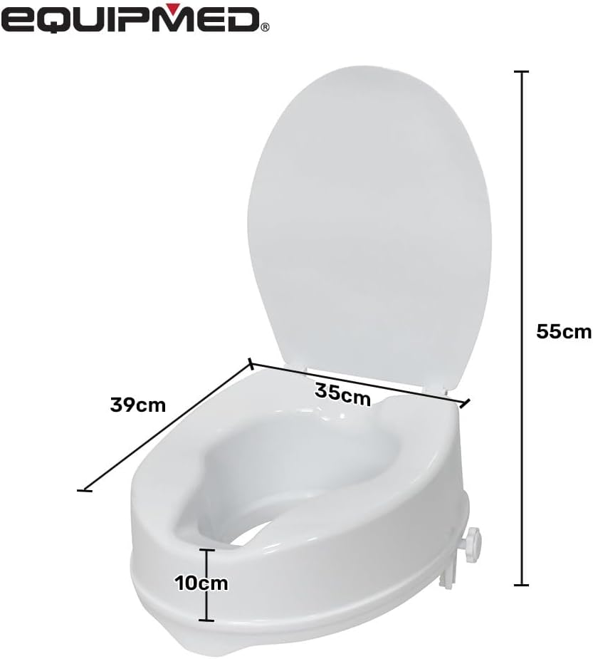 Equipmed Raised over Toilet Seat, 10Cm Riser, 125Kg Capacity, Raiser with Lid, White image number 1