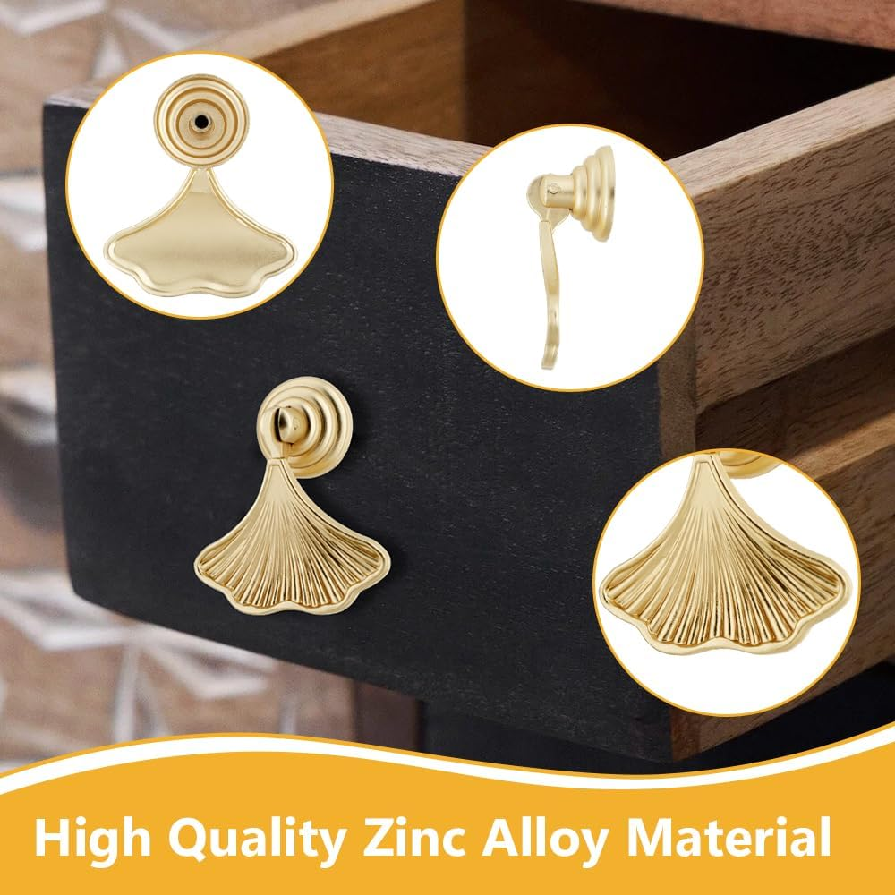 10 Pcs Ginkgo Leaf Drawer Knobs, Zinc Alloy Gold Kitchen Cabinet Pull for Dresser Cupboard Furniture Hardware Handle