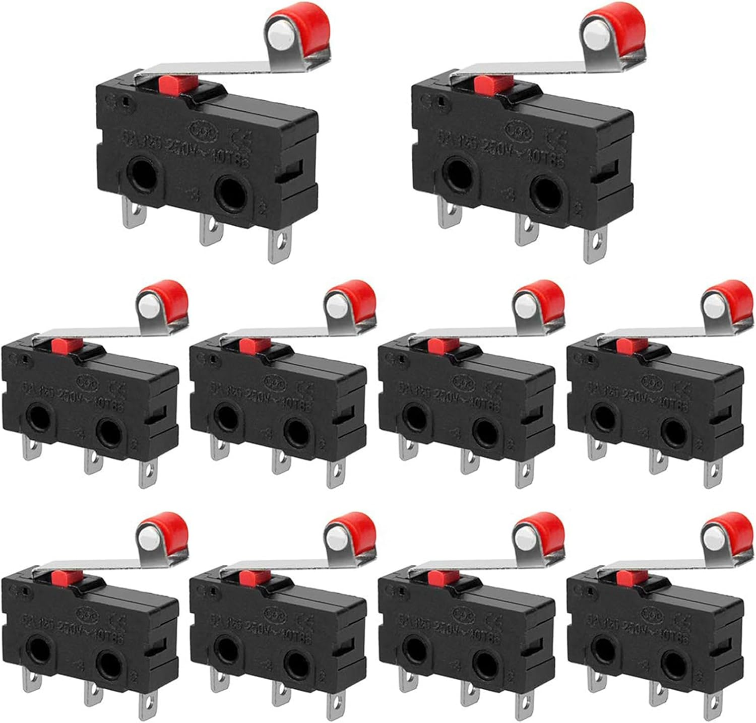 DIGISHUO 10Pcs Micro Limit Switch KW12-3 AC 250V 5A SPDT 1NO 1NC Micro Switch Normally Open Close Limit Switch with Roller Lever Arm Black (10Pcs KW12-3) image number 3