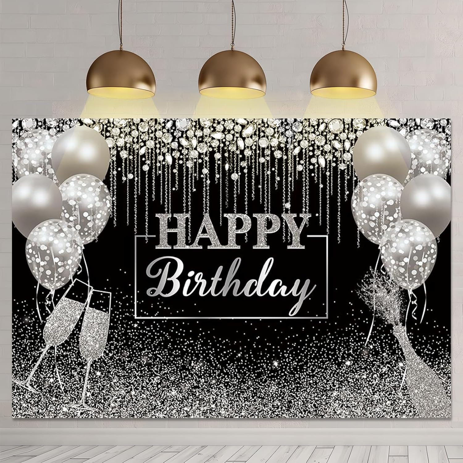 APROPHIC Black Happy Birthday Background Glitter Balloon Gift Diamond Birthday Anniversary Background Female Girl Photography Background Birthday Party Supplies 7 X 5 Feet image number 6