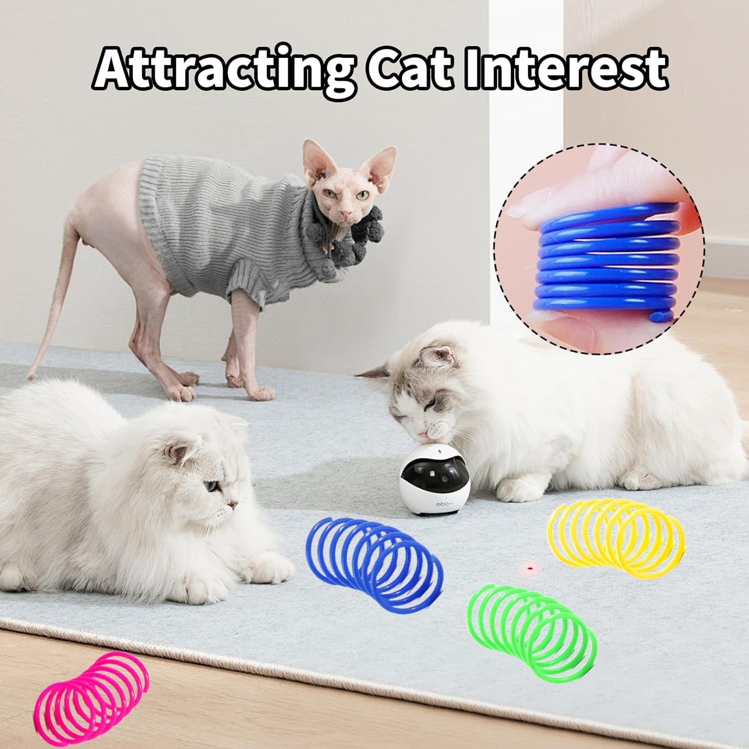 Pack of 20 Cat Toy Spirals, Cat Toys, Novelty Spring Spiral Toy, Cat Toy Spirals, Colourful Foldable Plastic Toy Cats Pet, Colourful Cats Toy Spiral Feathers, for Pets to Play image number 1