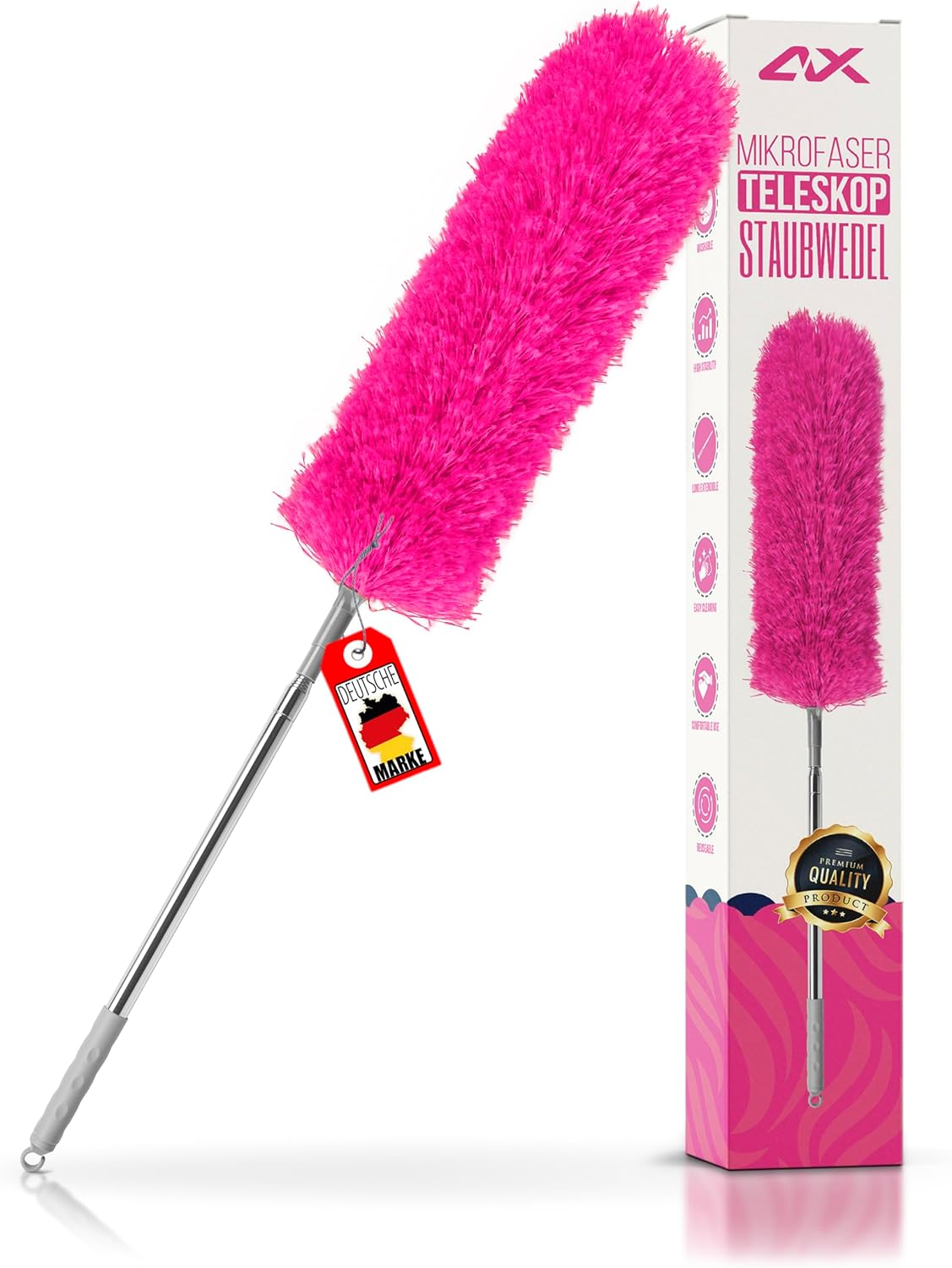 ALX Washable Microfibre Duster, Telescopic Duster Extendable up to 260 Cm. Stylish Cleaning for a Spotless Home (Pink) image number 3