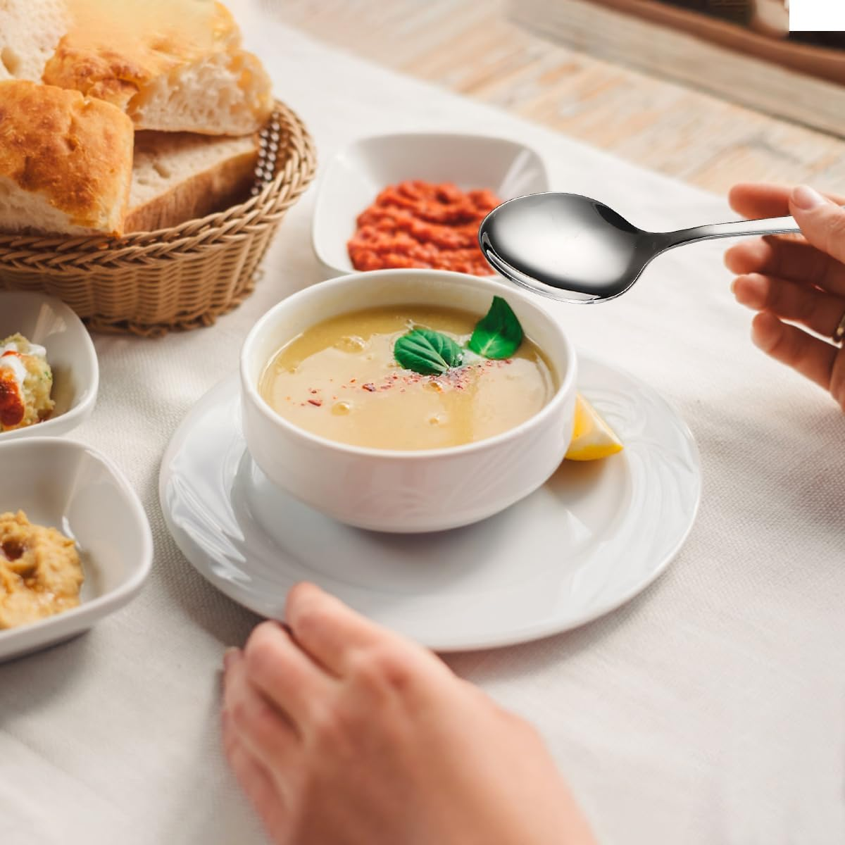 Berglander Soup Spoons, Pack of 12, Stainless Steel Tablespoons, Tablespoons, Cutlery for Home, Restaurant, Hotel, Daily Use, Dishwasher Safe image number 2