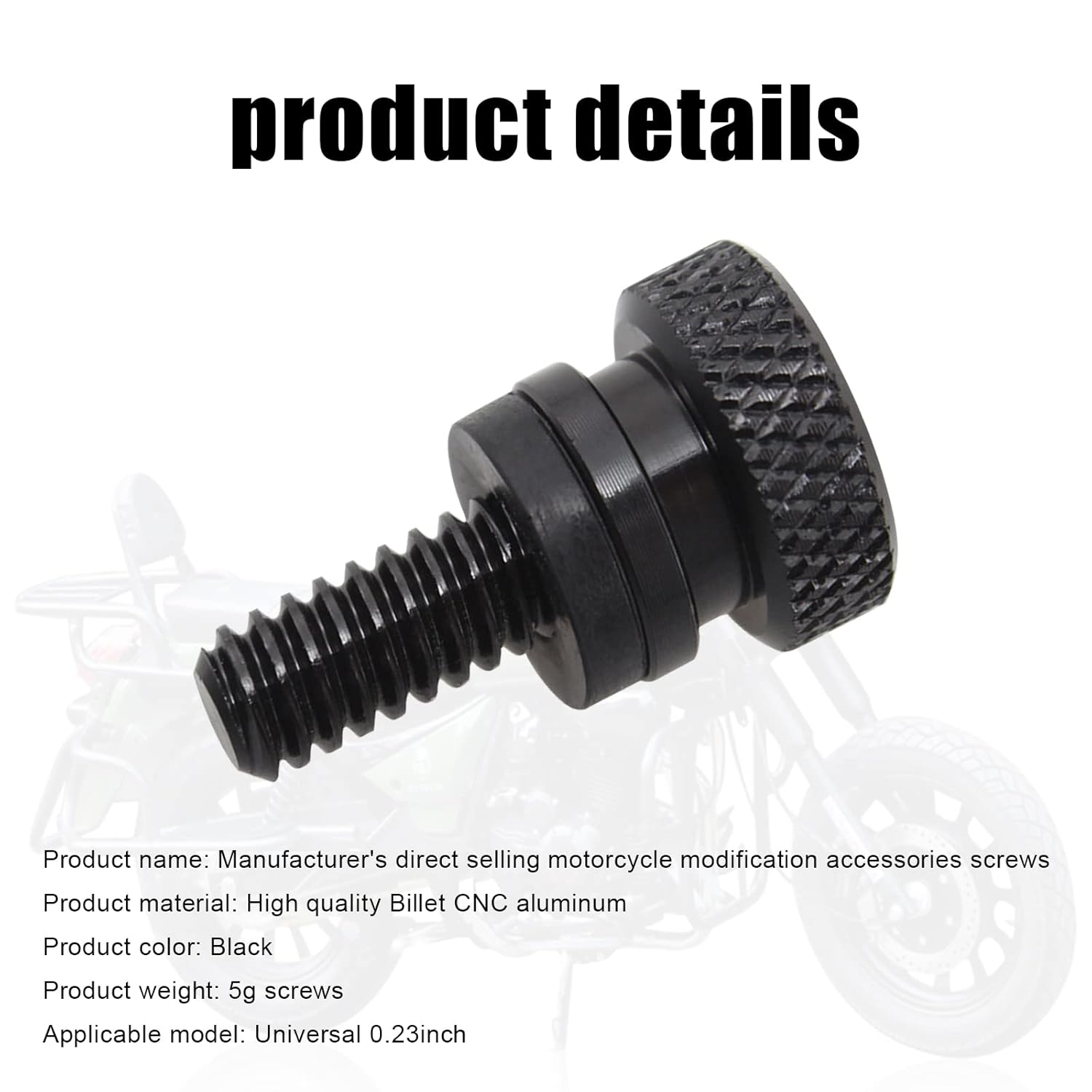 Pack of 1 Seat Screw, Motorcycle Modification Accessories, Knurled Fender Seat Bolt, Compatible with Harley Davidson (Black) - Silver image number 3