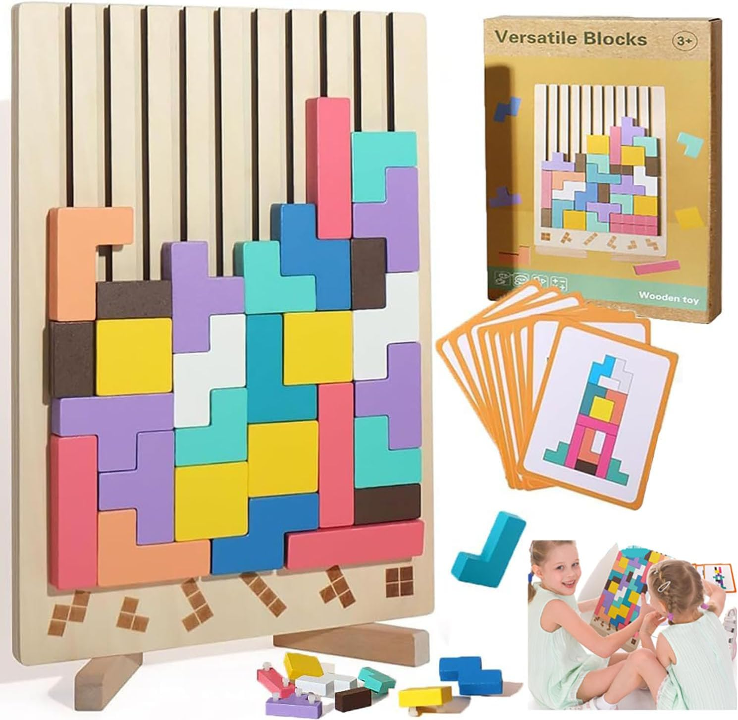 Wooden Stacking Puzzle Toy Tetris, 3D Wooden Puzzle Montessori Toy Art, Giant Board Game, Wood Stacking Blocks Stress Toys for Family Easter Activity, Home Decor (1Pcs) image number 4