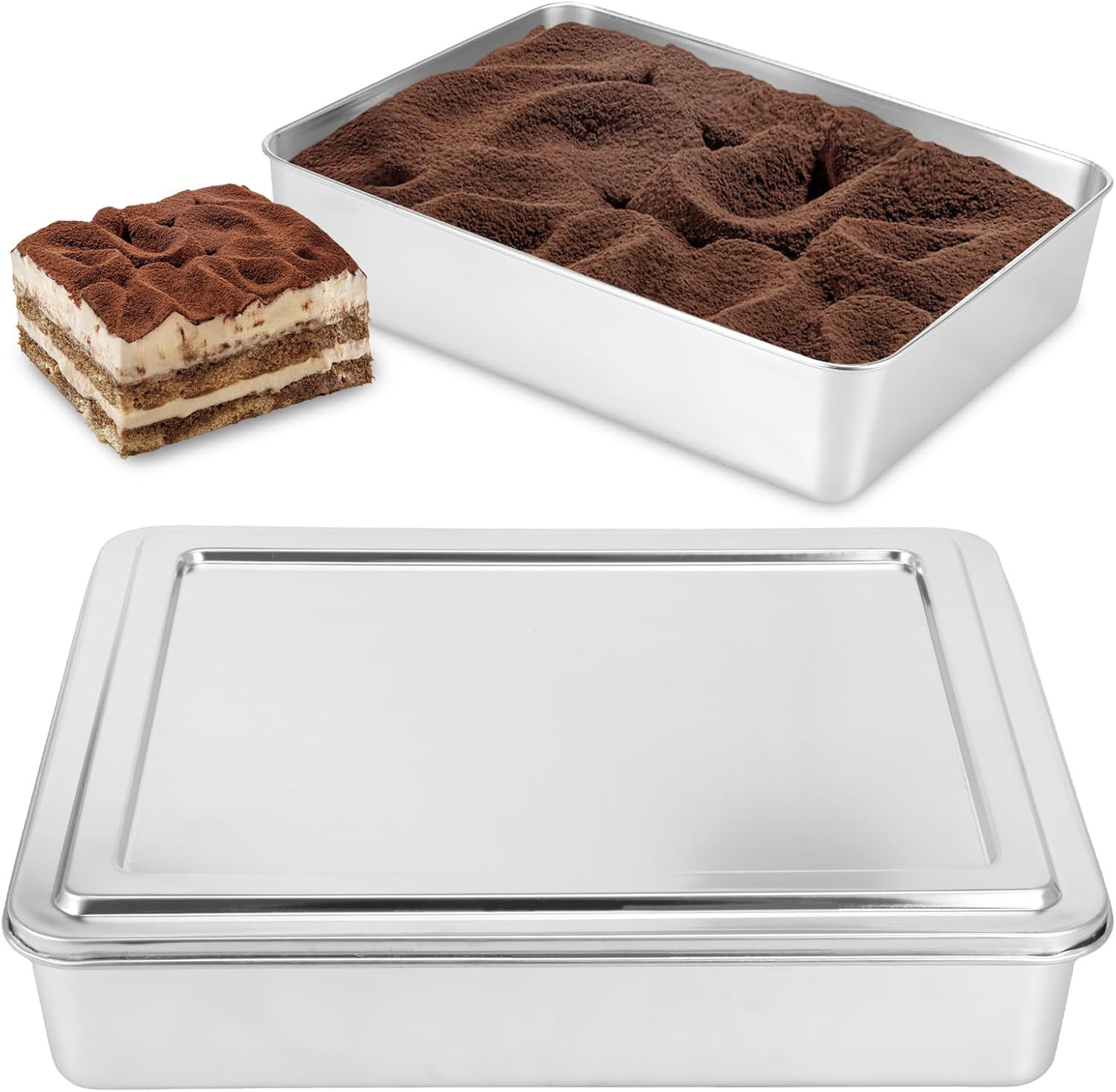 ZFLYCANP Stainless Steel Bread Loaf Pan with Lid, Rectangle Loaf Pan, Flat Bottom for Perfect Shaping without Collapse, Multipurpose Baking Bakeware for Baking Bread Party Dessert (Small)