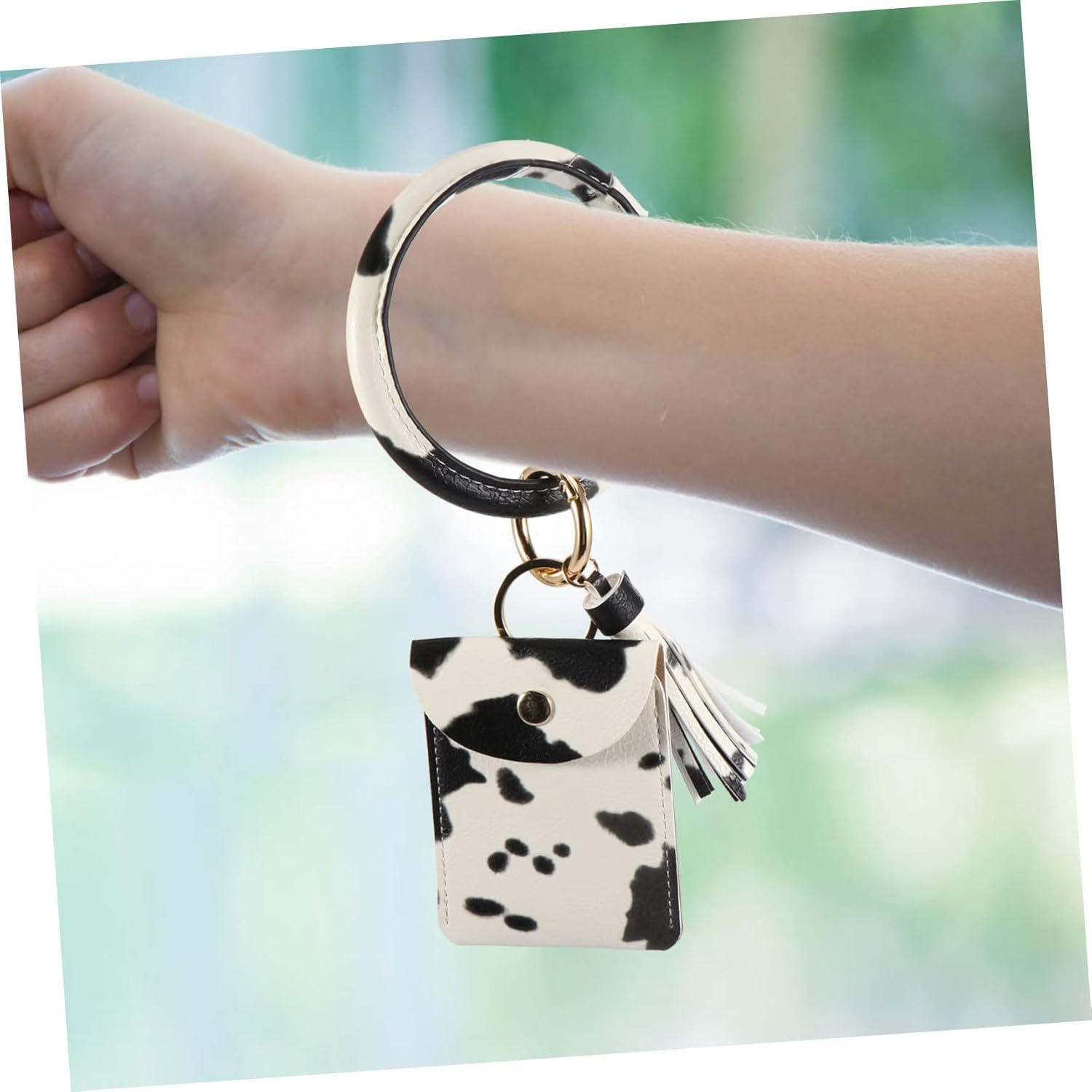 VALICLUD Bracelet Keychain round Purse Key Chains Coin Bag Wrist Wallet Tassel Bracelet Keyring Locket Bracelet Wristlet Holder Wrist Purse Wristlet round Key Ring Bangle Keyring Alloy image number 3