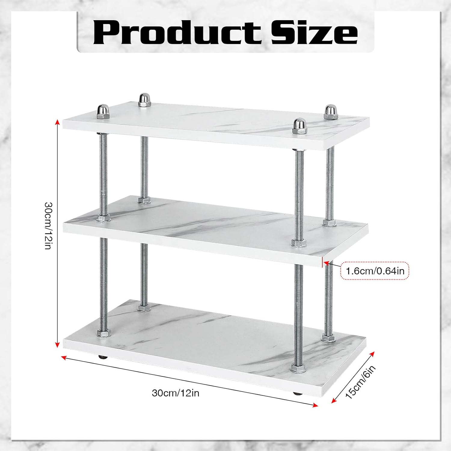 Desktop Organizer,White Bookcases,Mug Holder Countertop, Kitchen Counter Shelf for Tea Coffee Bar Accessories,Cup Display, Condiment Storage Rack, 3Tier Heavy Duty Solid Frame image number 3