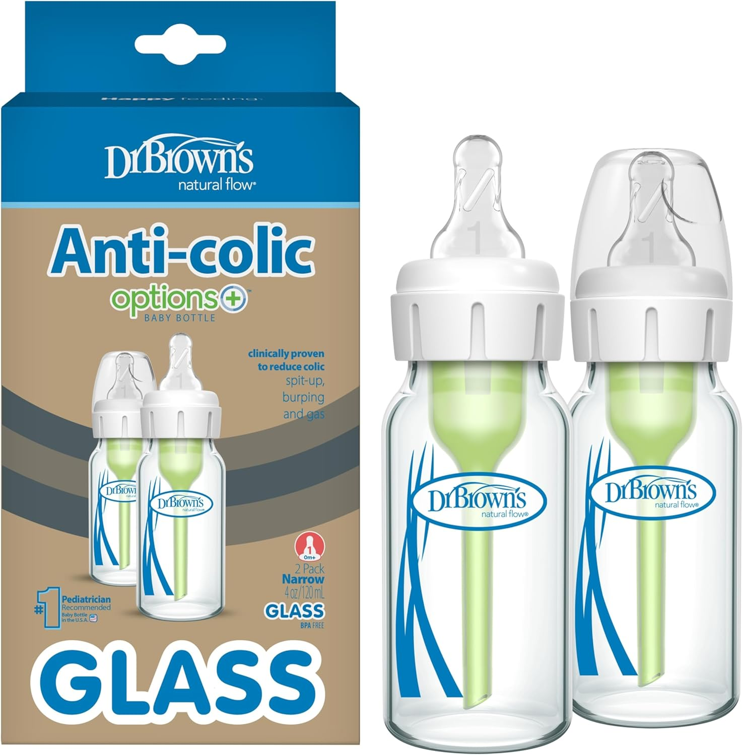 Dr. Brown'S Options and Glass Feeding Bottle with Level 1 Teat 2 Pack, 120 Ml image number 5