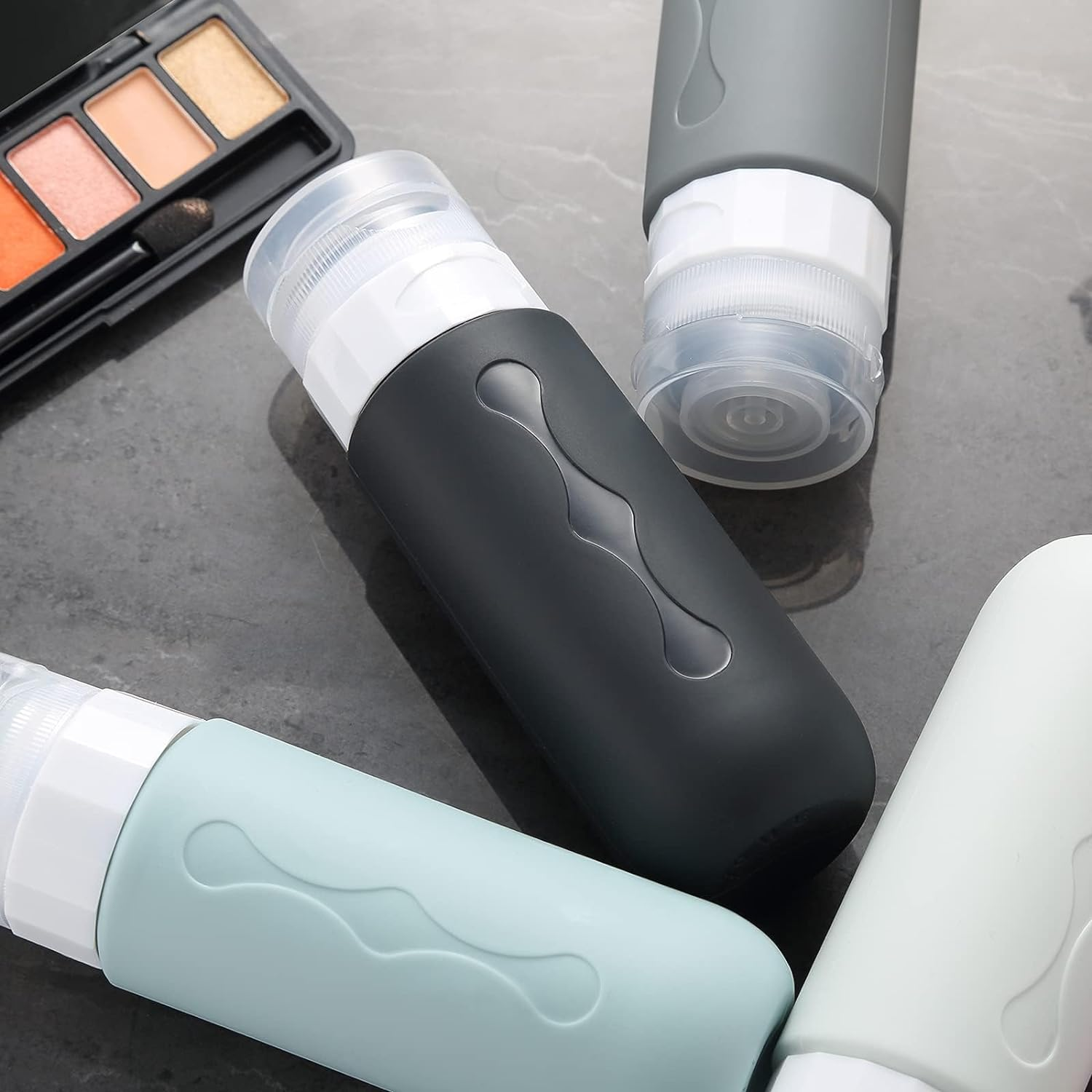 MUYXGYFE Pack of 4 Silicone Travel Bottles 90 Ml,Tsa Approved Bottles Set,Leak-Proof Container and Travel Toiletries Set,Filling Shampoo Cream Conditioner Body Care (Grey) - Grey image number 2