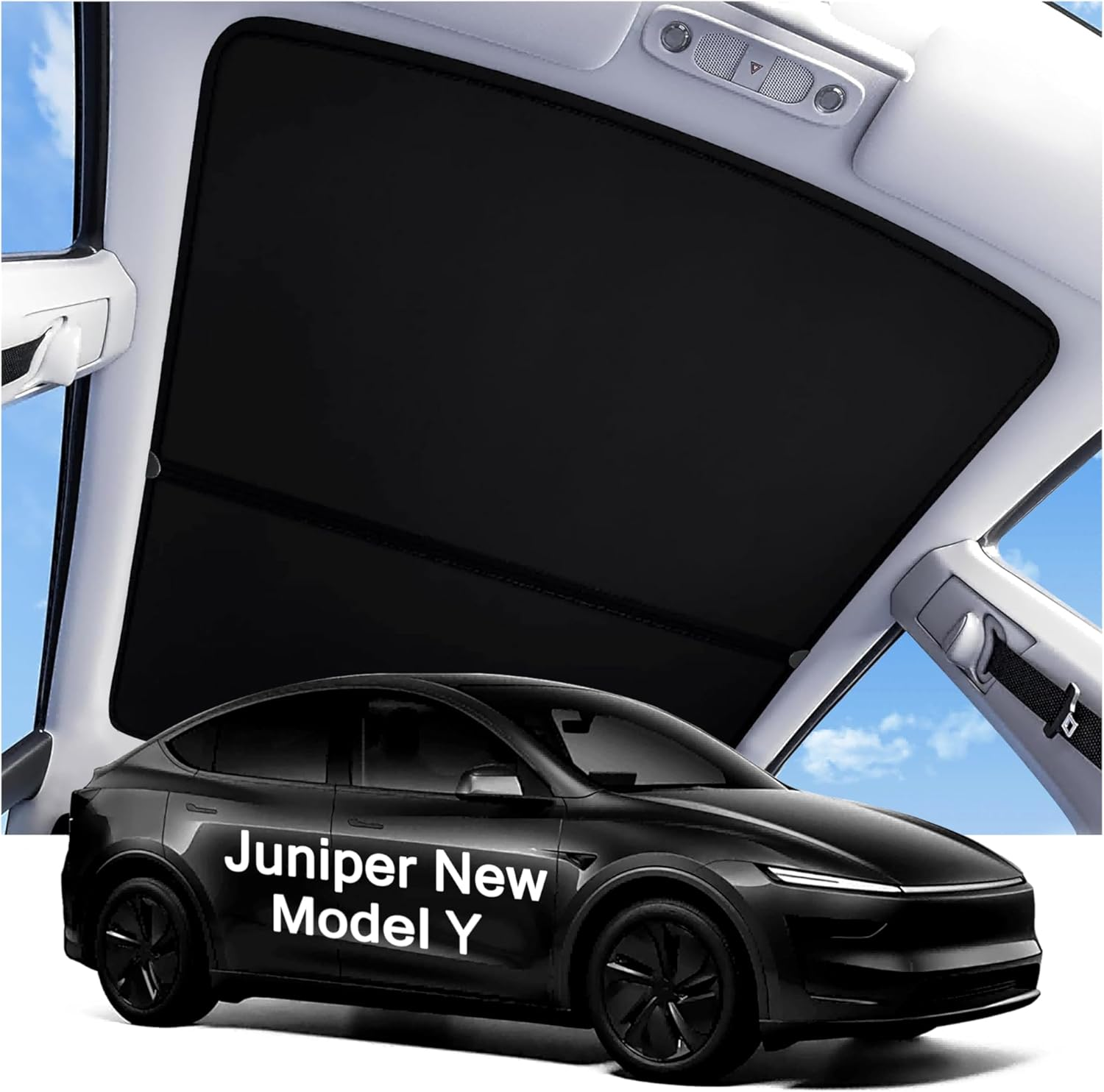2025 Upgraded Tesla Model 3 Highland Sunshade Roof, UPF200+ Roof Sunshade with Storage Bag, No-Sag & No-Gaps Heat Insulation Foldable Top Windows Windshield Sun Shade, Tesla Model 3 Accessories Black