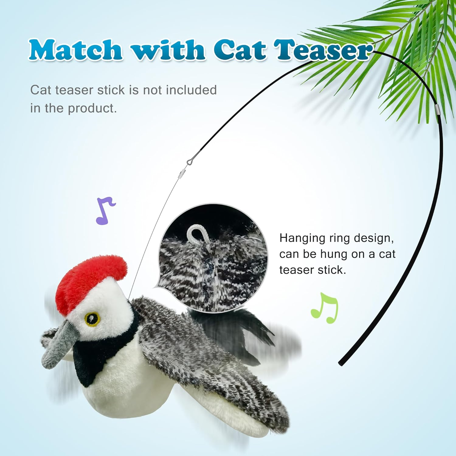 Lewiser Woodpecker Cat Toys, Rechargeable Simulation Bird Cat Toy, Flapping Wings and Lively Chirping, Interactive Catnip Toys for Kitten Kitty Exercise, Touch Activated image number 4