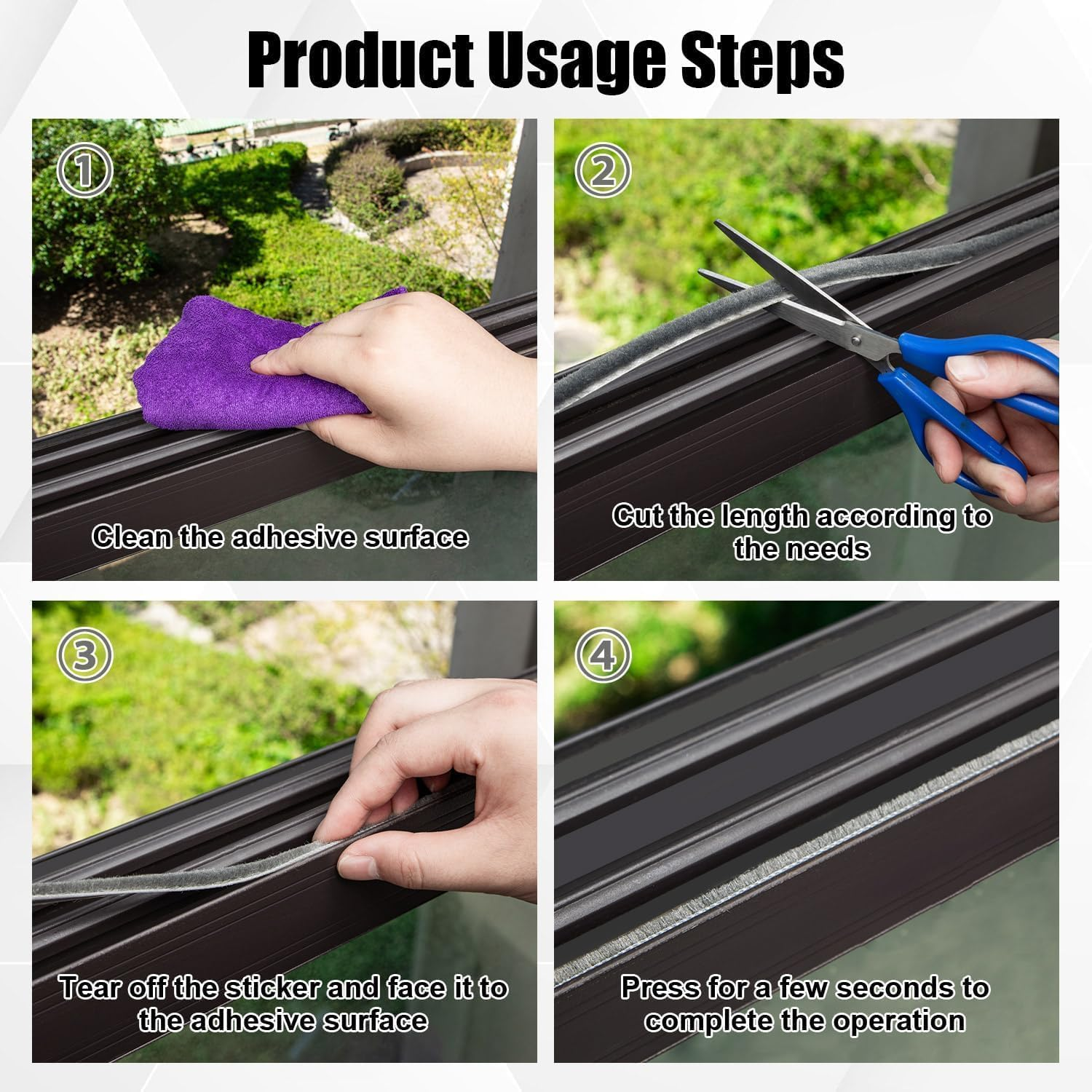 49Ft Brush Weather Stripping, Self-Adhesive Soundproofing Weather Stripping, Weatherstrip for Soundproofing, Casement Window Air Conditioner Seal for Steel Windows, 0.4 in Wide and 0.2 in Thick image number 1