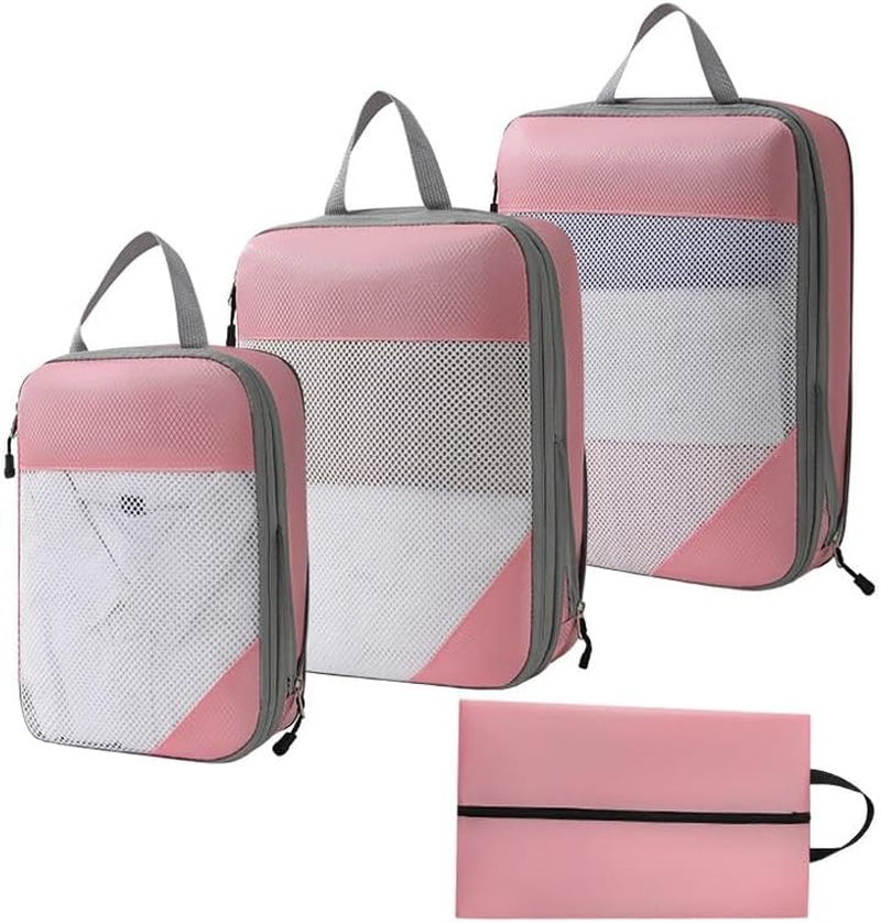 Enjour 4 Sets Compression Packing Cubes, Luggage Organizer Bags for Travel Essentials, Travel Accessories (Pink) - Jet Black image number 5