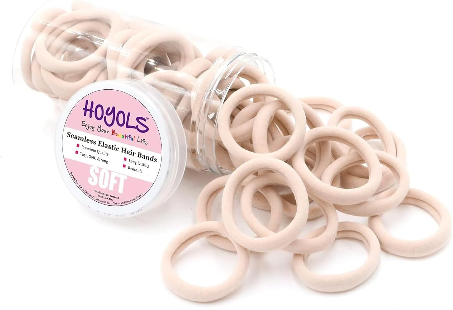 HOYOLS Soft Large Seamless Hair Ties, Gentle Stretch Nylon Ponytail Holder Bands for Thick Heavy Curly Hair, No Slip No Damage Scrunchies Headbands 100 Pcs (Light Blonde) image number 5